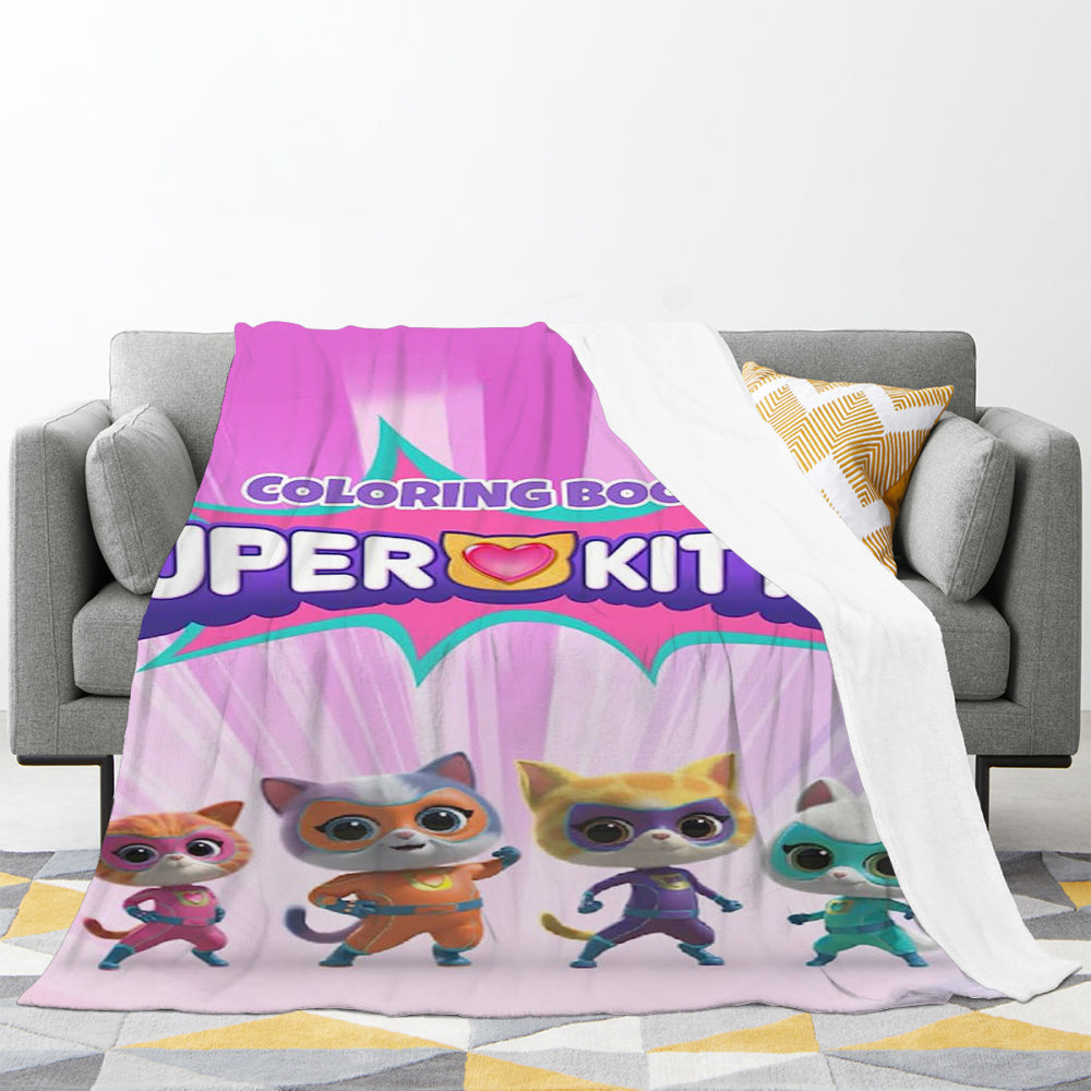 Super Kitties 3D Printed Plush Blanket Flannel Fleece Throw Warm Gift for Kids Adults Home Office