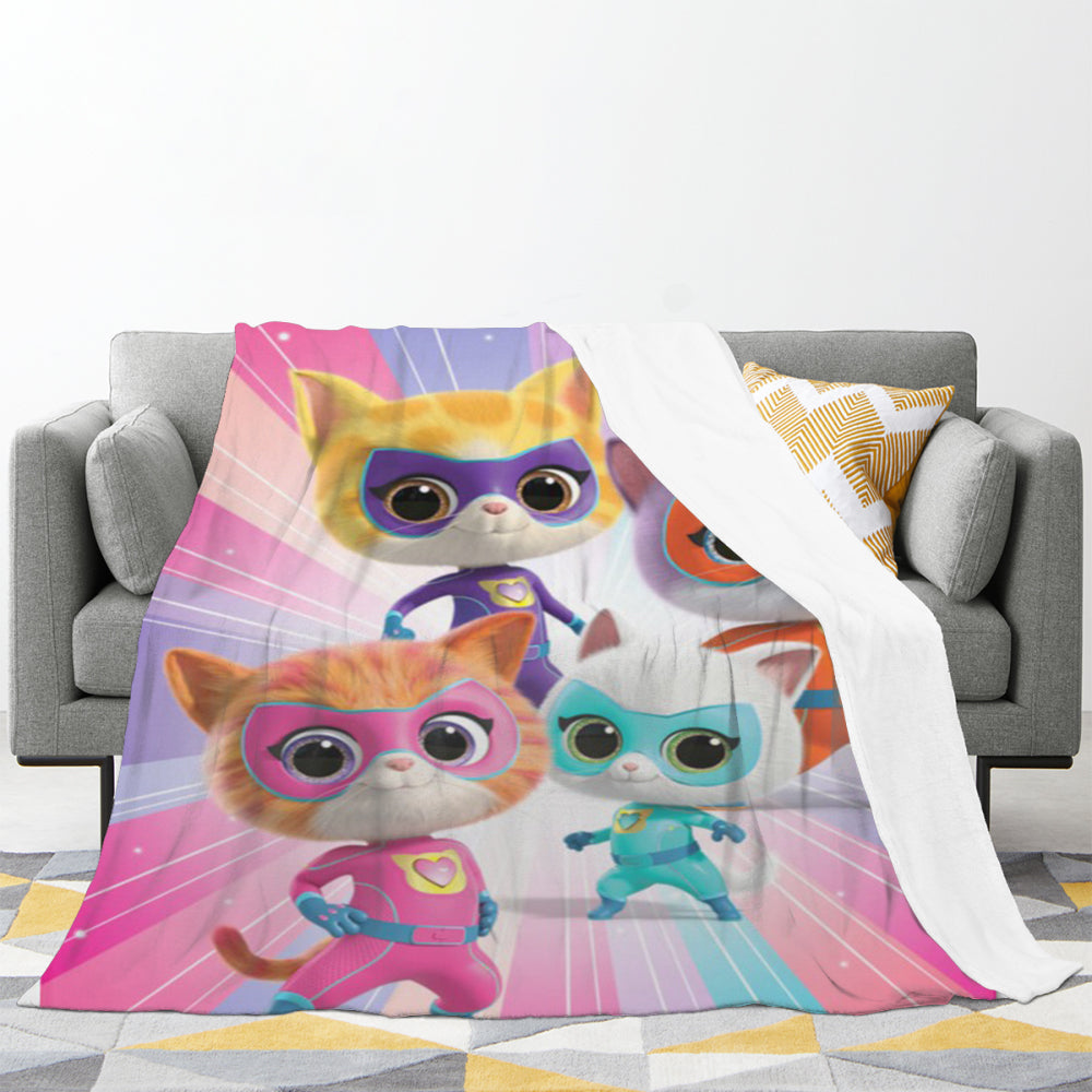 Super Kitties 3D Printed Plush Blanket Flannel Fleece Throw Warm Gift for Kids Adults Home Office