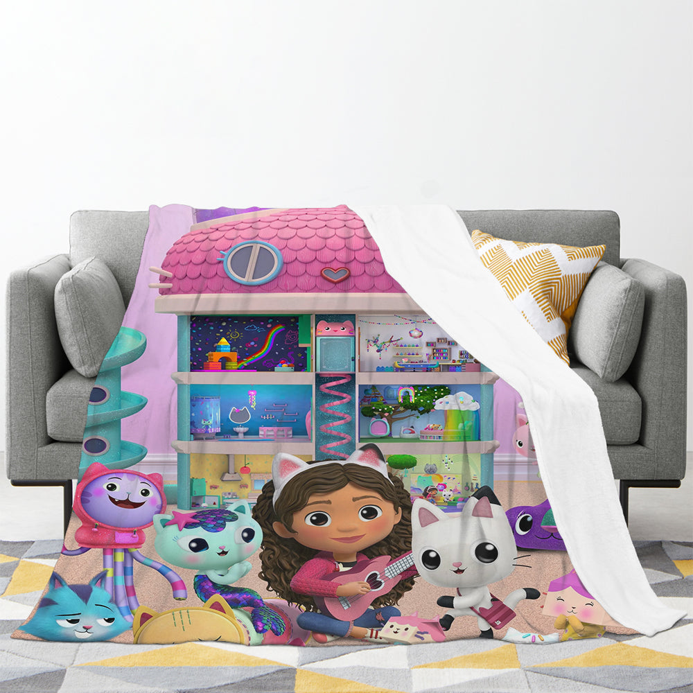 Gabbys Dollhouse 3D Printed Plush Blanket Flannel Fleece Throw