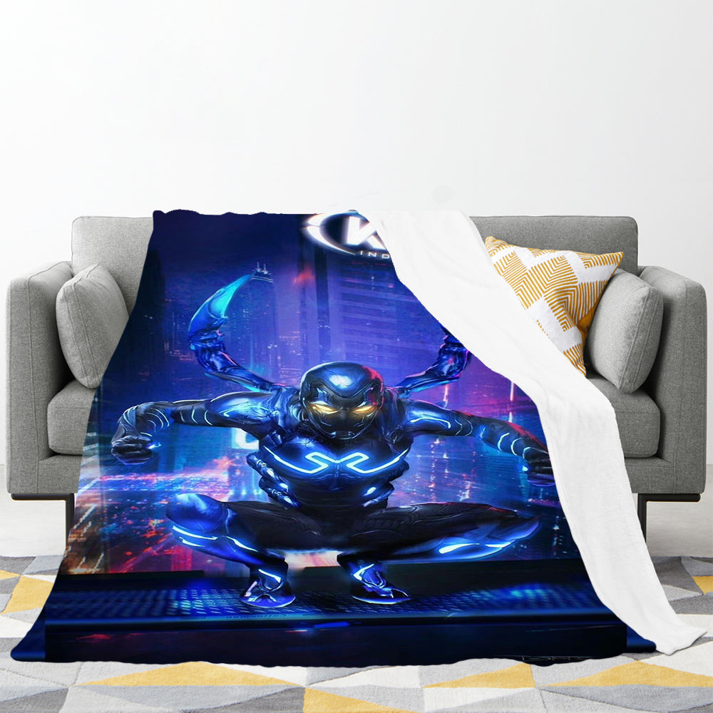 Blue Beetle 3D Printed Plush Blanket Flannel Fleece Throw Warm