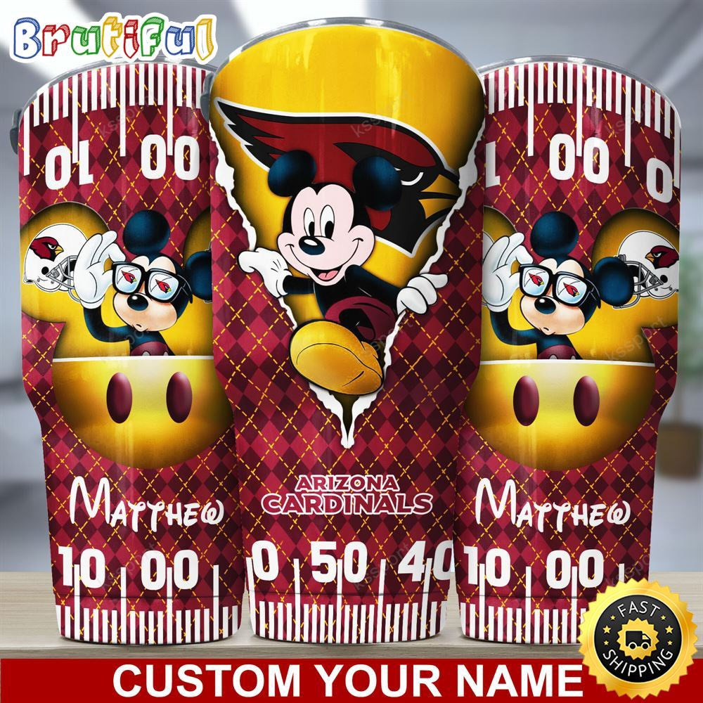 Custom Name NFL Arizona Cardinals Tumbler Mickey Mouse Art Tumbler Style