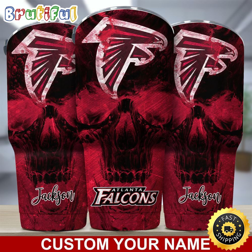 Custom Name NFL Atlanta Falcons Tumbler Skull Pattern For Sports Fan
