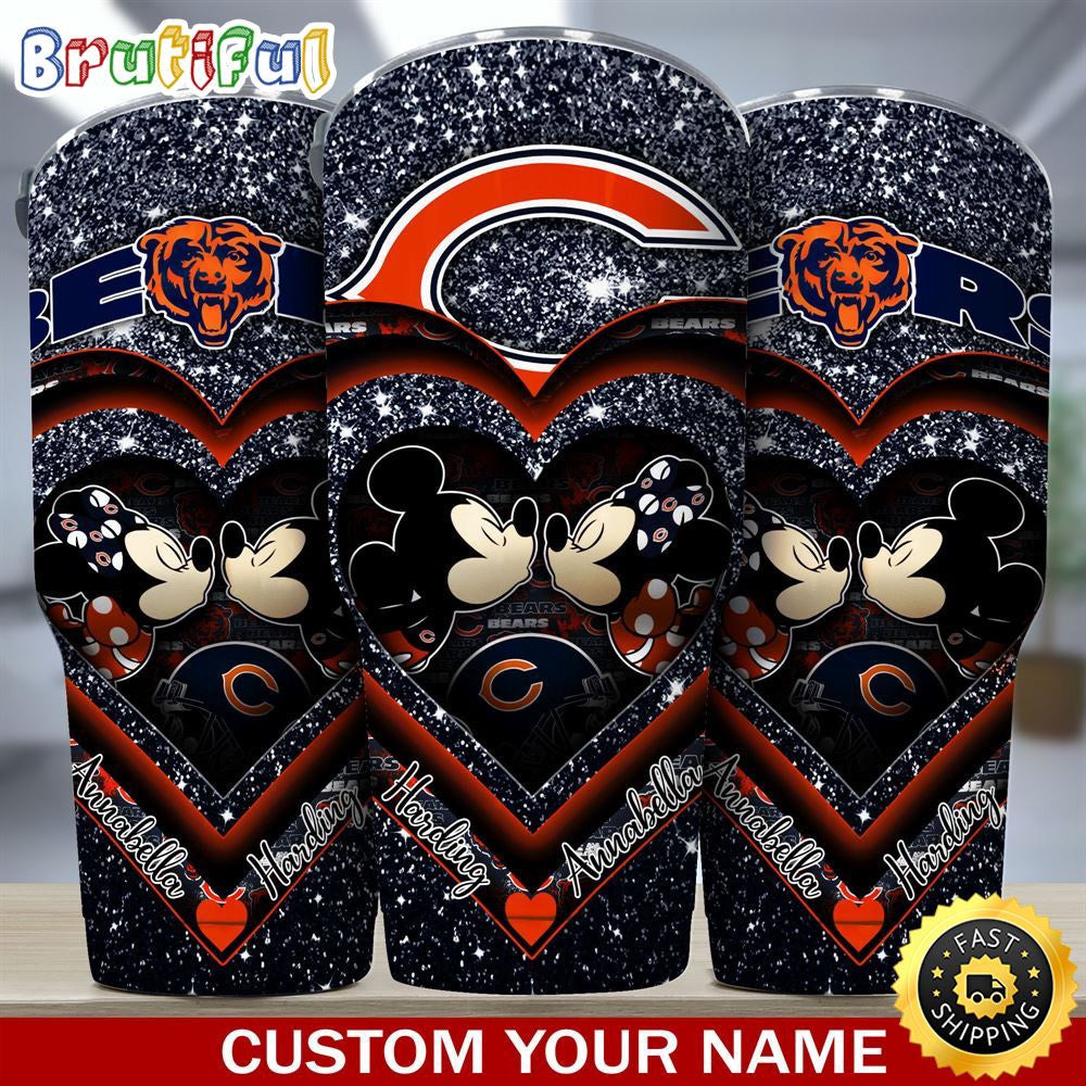 Custom Name NFL Chicago Bears Tumbler Mickey Tumbler For Couples This Valentine