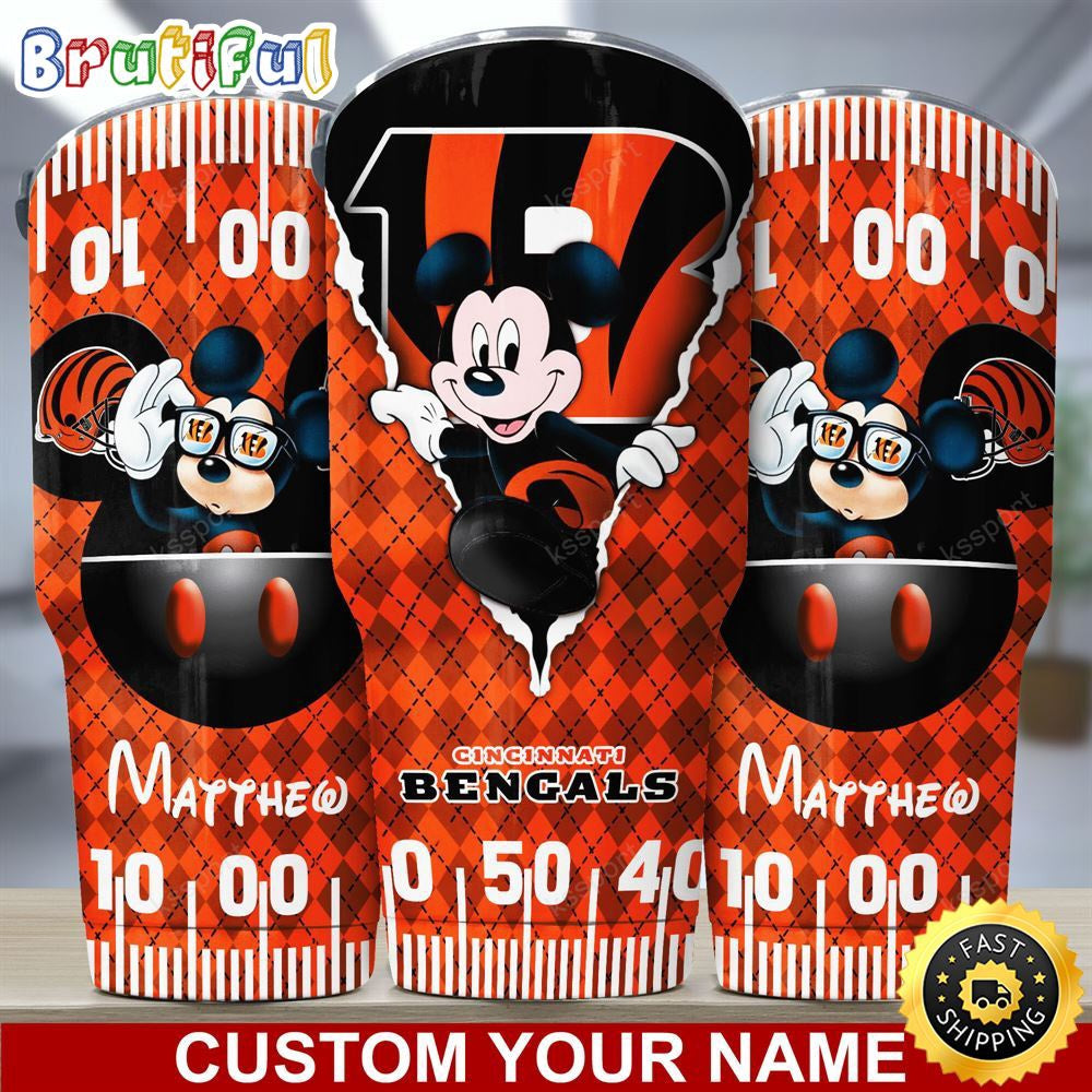 Custom Name NFL Cincinnati Bengals Tumbler Mickey Mouse Art Tumbler Style