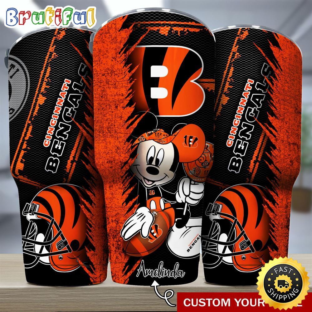 Custom Name NFL Cincinnati Bengals Tumbler Mickey Tumbler Art For Sports Fan