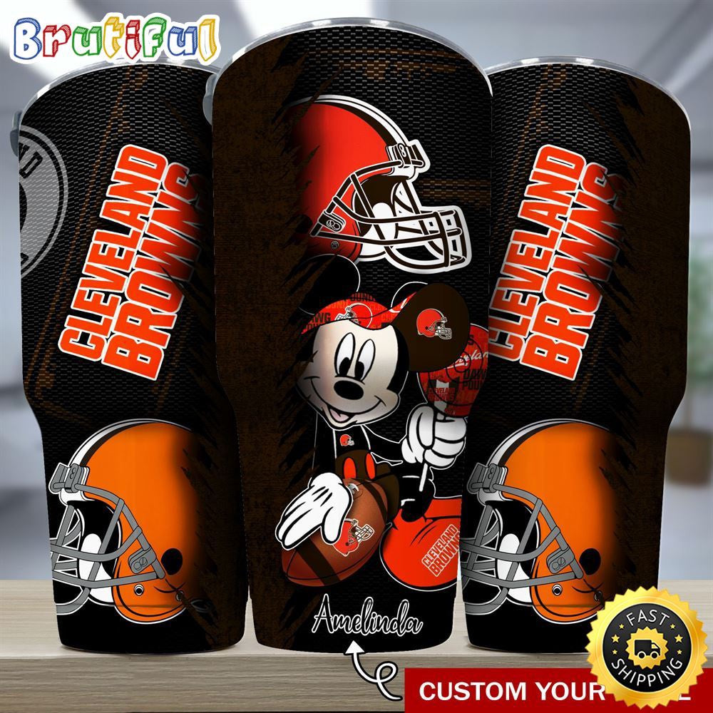 Custom Name NFL Cleveland Browns Tumbler Mickey Tumbler Art For Sports Fan