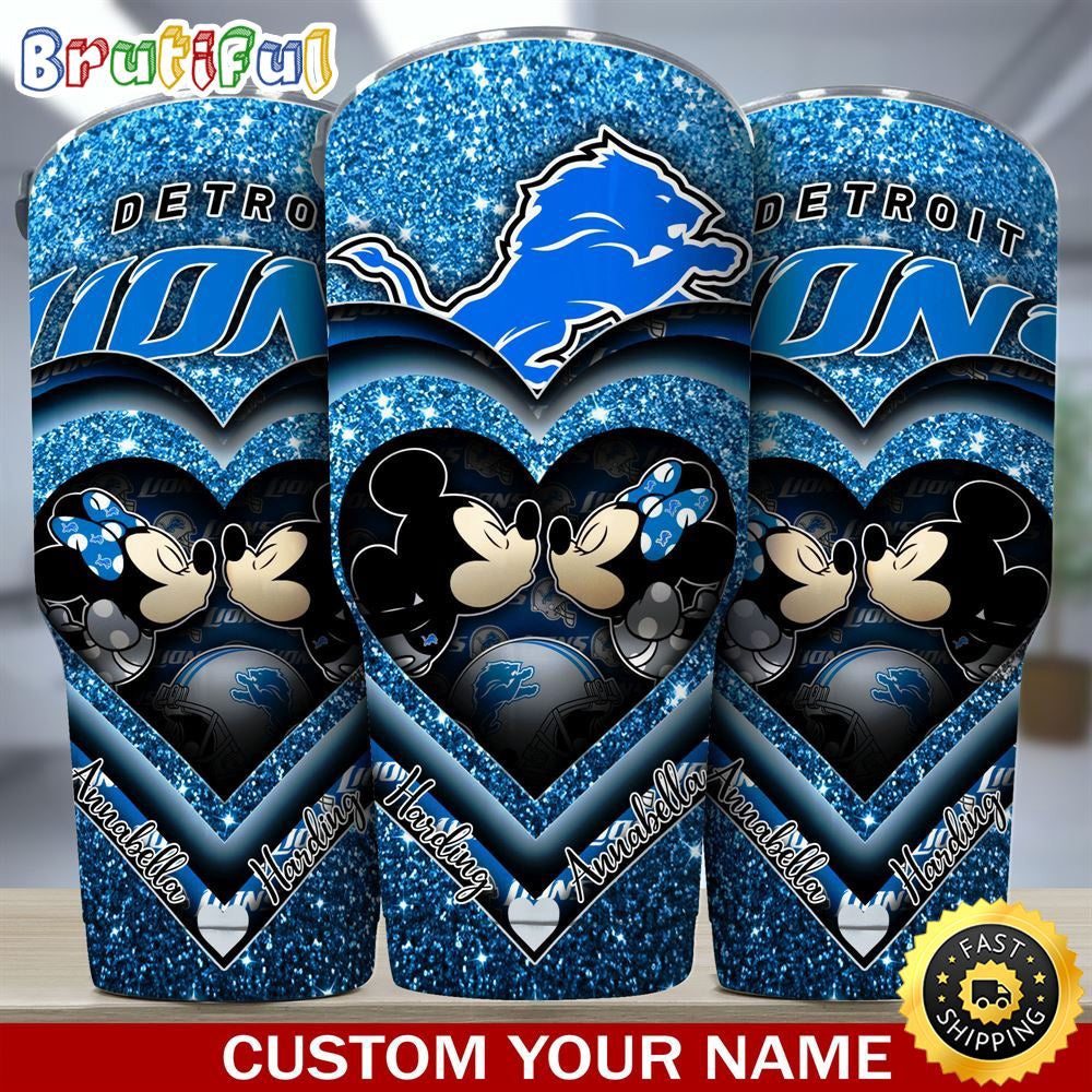 Custom Name NFL Detroit Lions Tumbler Mickey Tumbler For Couples This Valentine