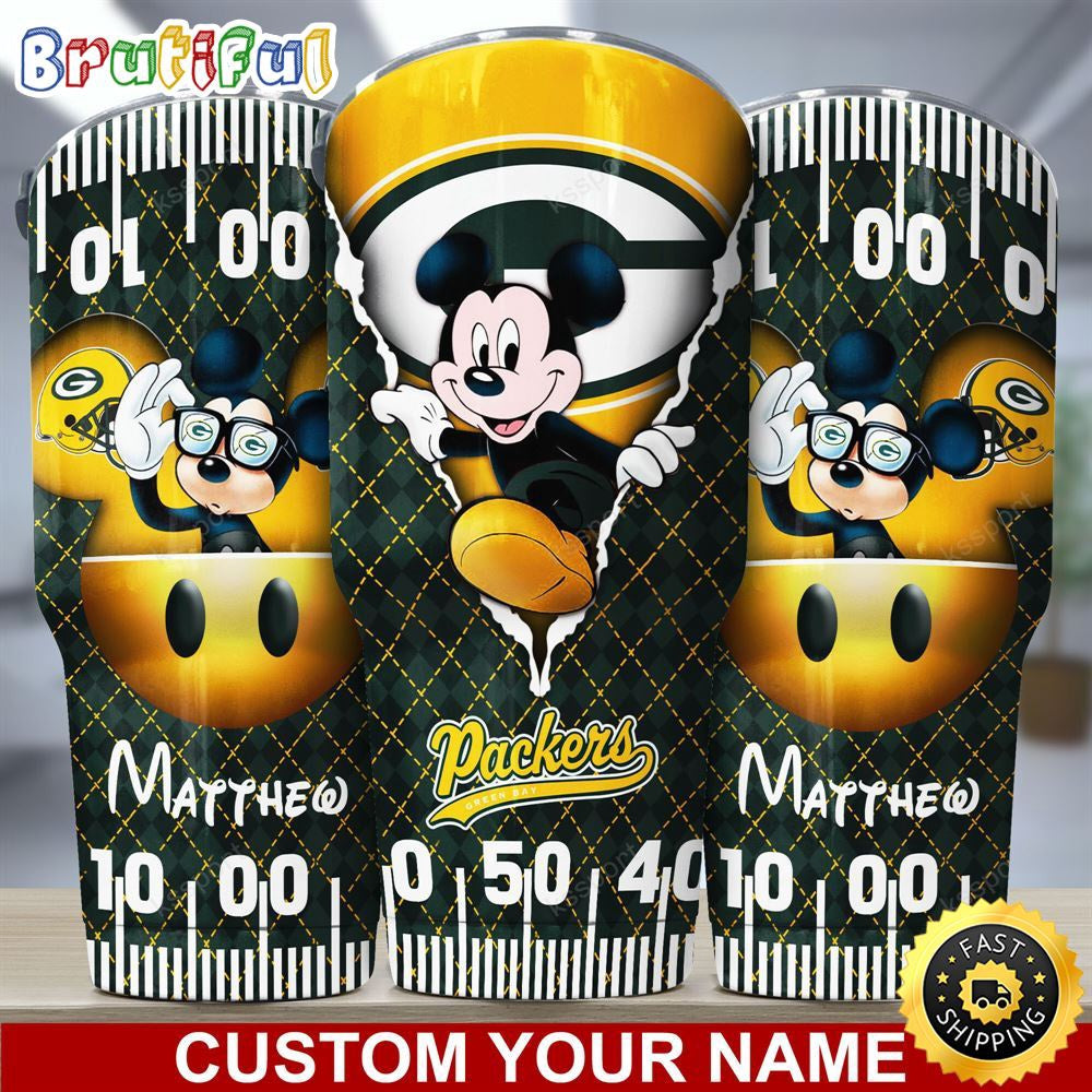 Custom Name NFL Green Bay Packers Tumbler Mickey Mouse Art Tumbler Style