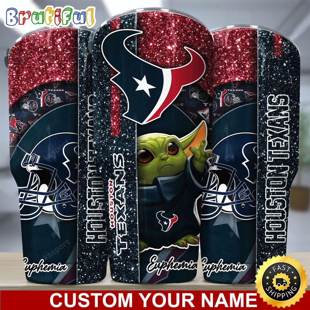 Custom Name NFL Houston Texans Tumbler Baby Yoda Tumbler For Fans
