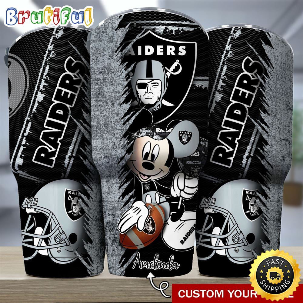 Custom Name NFL Las Vegas Raiders Tumbler Mickey Tumbler Art For Sports Fan