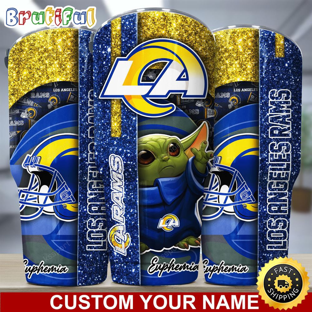 Custom Name NFL Los Angeles Rams Tumbler Baby Yoda Tumbler For Fans