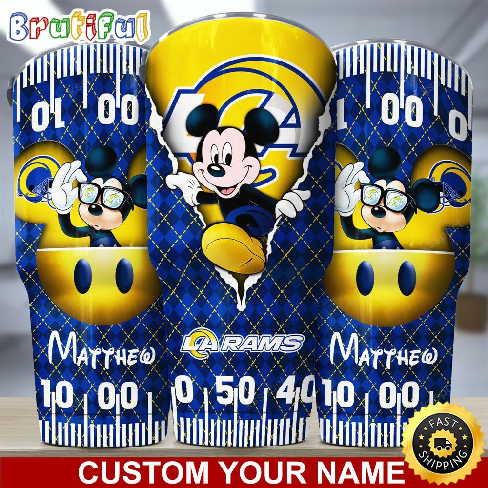 Custom Name NFL Los Angeles Rams Tumbler Mickey Mouse Art Tumbler Style
