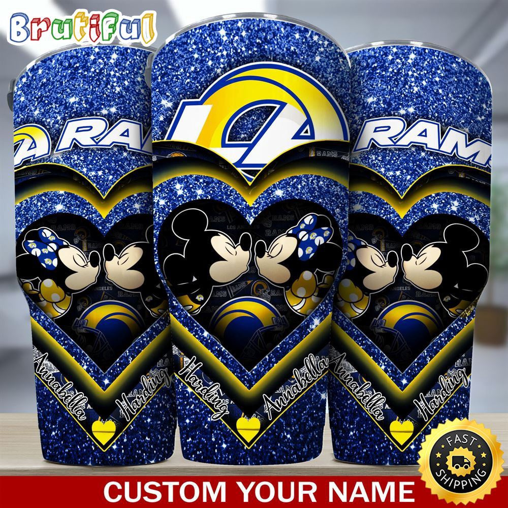 Custom Name NFL Los Angeles Rams Tumbler Mickey Tumbler For Couples This Valentine