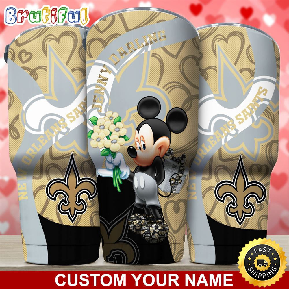 Custom Name NFL New Orleans Saints Tumbler Nfl Mickey Mouse Tumbler For Your Darling This Valentine