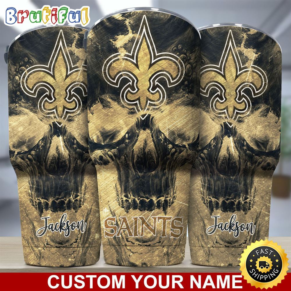 Custom Name NFL New Orleans Saints Tumbler Skull Pattern For Sports Fan