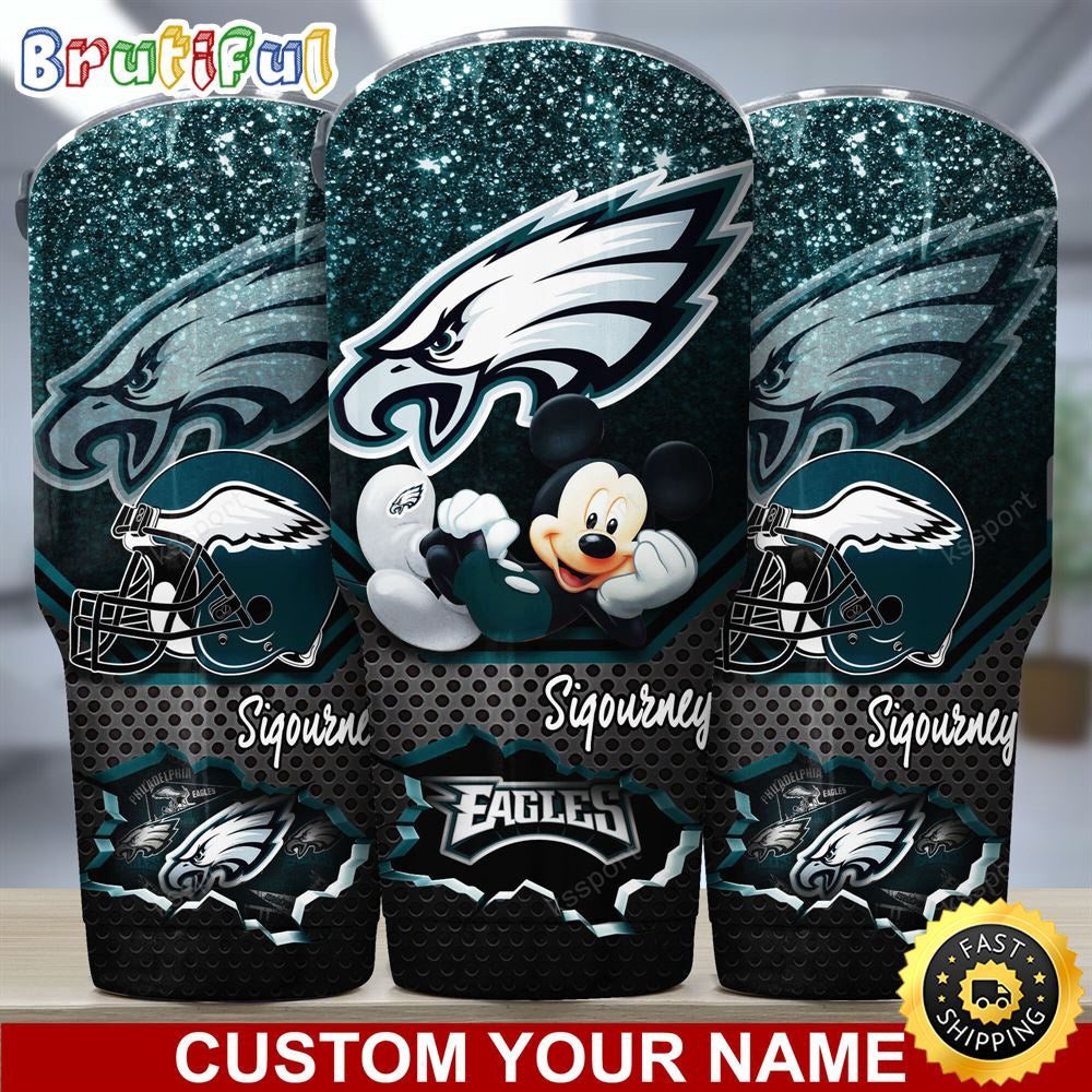 Custom Name NFL Philadelphia Eagles Tumbler Mickey Mouse Tumbler For Football Fans