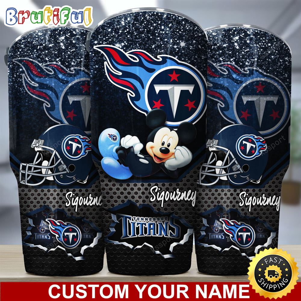 Custom Name NFL Tennessee Titans Tumbler Mickey Mouse Tumbler For Football Fans