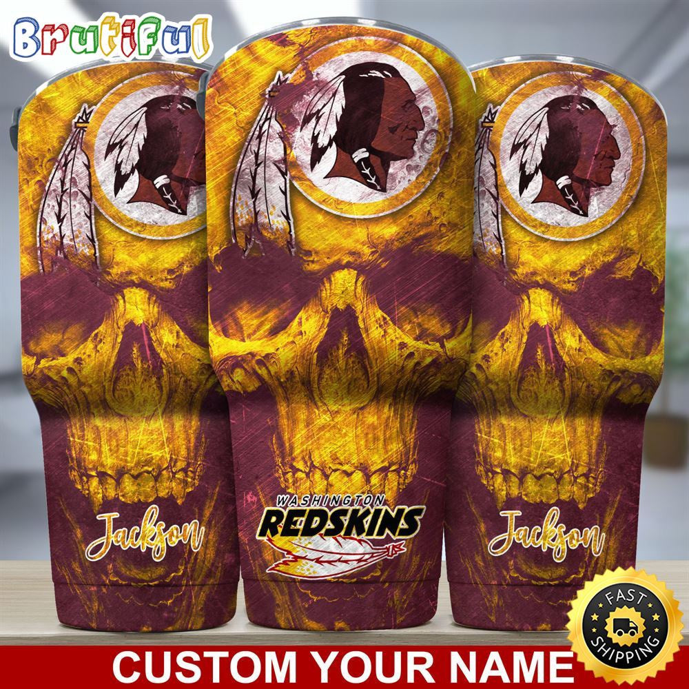 Custom Name NFL Washington Commanders Tumbler Skull Pattern For Sports Fan
