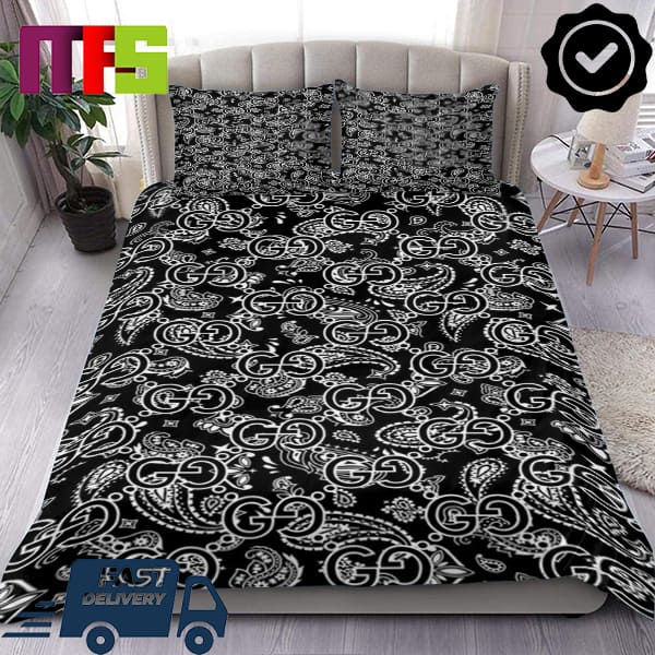 Gucci Guccissima Black And White Paisley Bandana Pattern Luxury Bedding Set