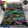 Gucci Logo Color Skulls Roses And Kingsnakes Luxury In Black Background Bedding Set
