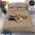 Gucci Wolf Tiger Kingsnake And Bee In Tan Gucci Guccissima Background Luxury Bedding Set