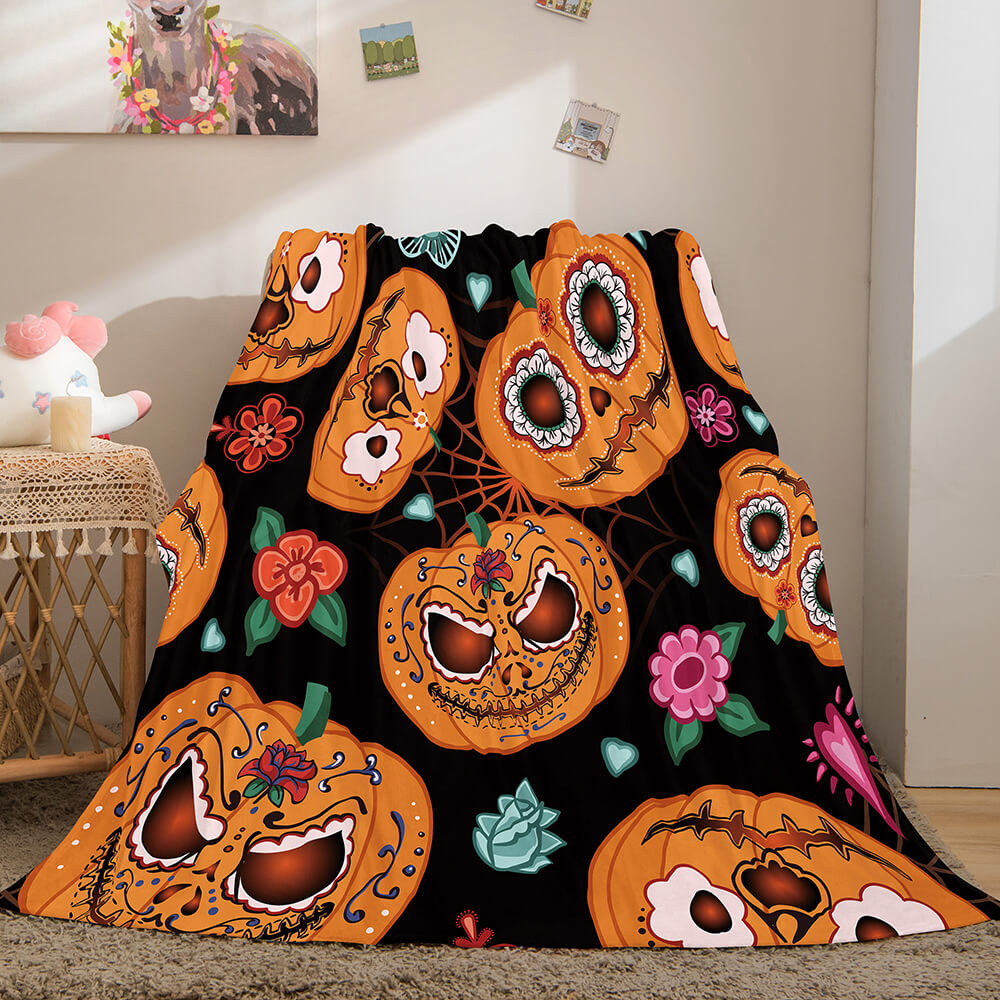 2026 NEW Halloween Pumpkin Flannel Fleece Throw Cosplay Blanket