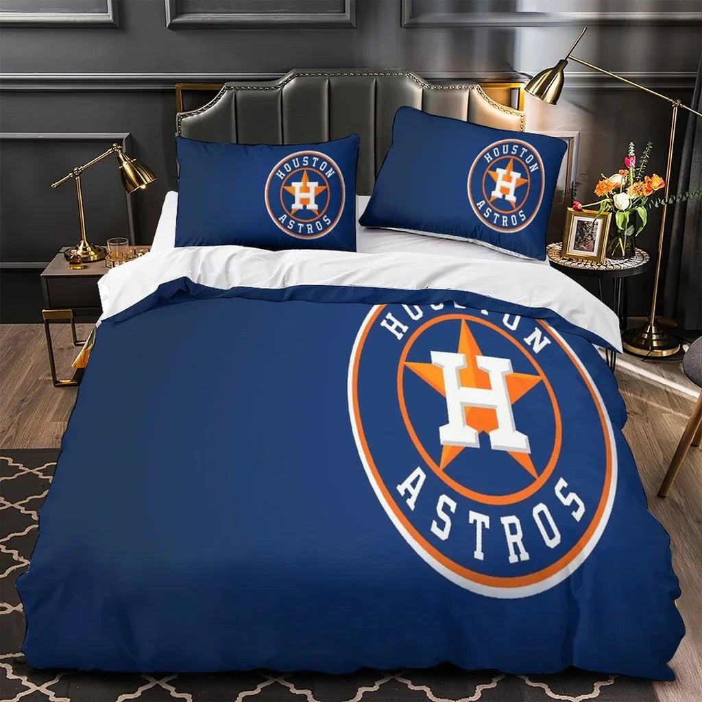 Houston Astros Duvet Cover Quilt Case Pillowcase Bedding Set Without Filler