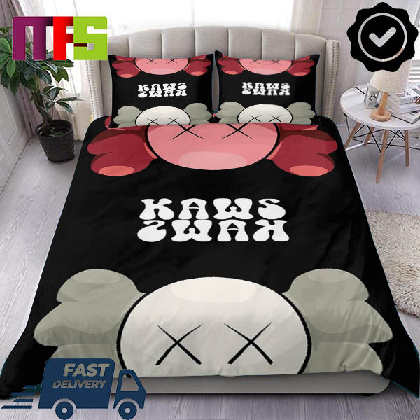 Kaws Red And Gray With White Text Upside Down Home Decor Twin Bedding Set
