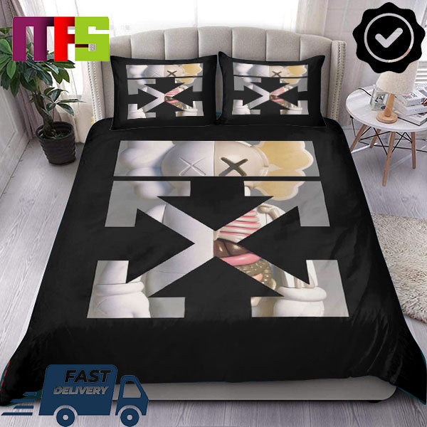 Kaws x Off White Signature Logo Black Home Decor Queen Bedding Set