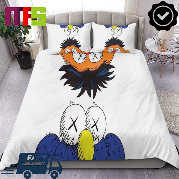 Kaws x Seasame Street Kaws BFF Blue x Ernie White Luxury King Bedding Set