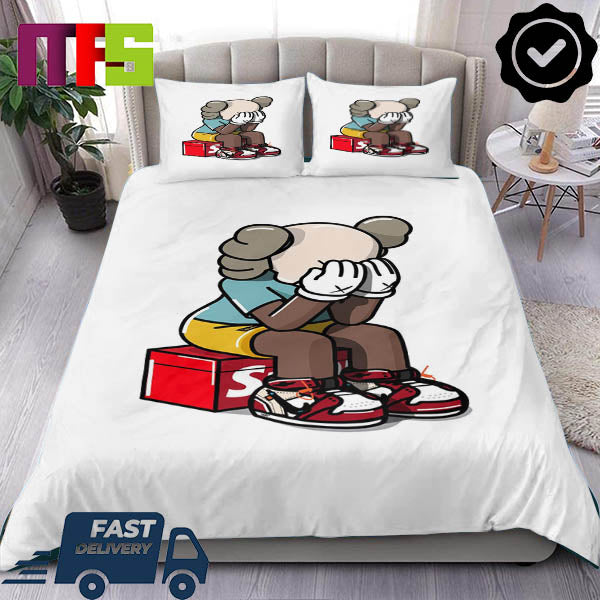 Kaws x Supreme Shy Kaws Character On Supreme Sneakers Box Luxury Bedding Set