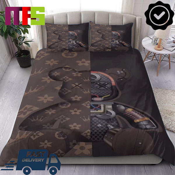Louis Vuitton Bearbrick Dissected With Brown Logo Pattern Luxury Bedding Set