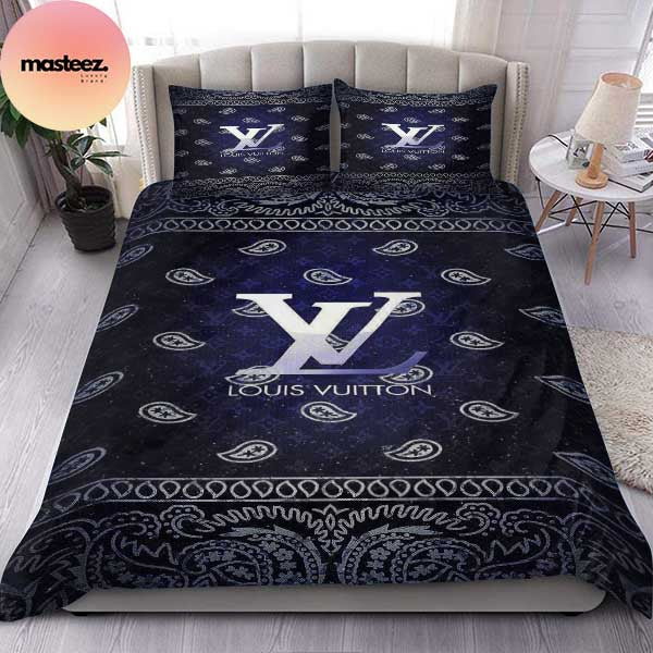 Louis Vuitton Blue Luxury Best Queen Bedding Set