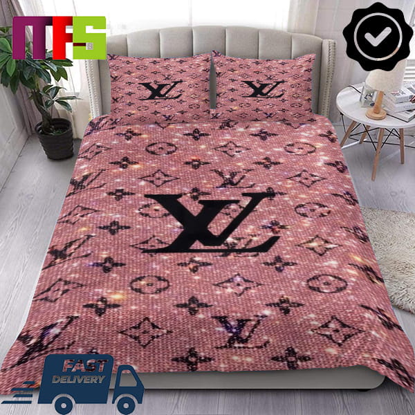 Louis Vuitton Pink Glittery Sparkle Luxury Bedding Set