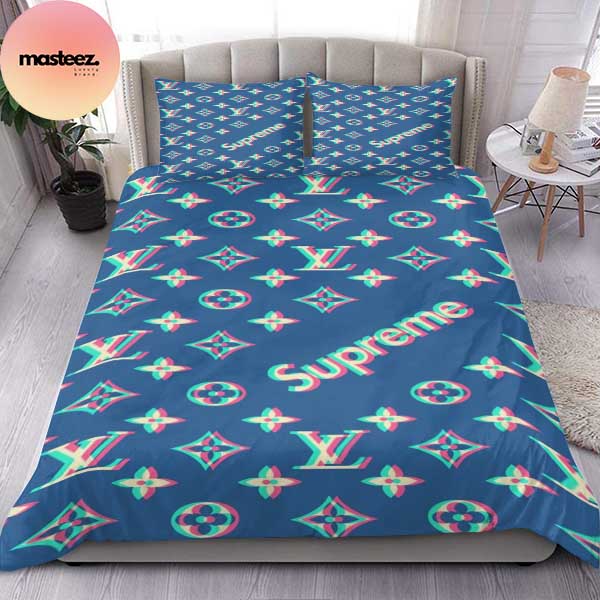 Louis Vuitton X Supreme Queen Bedding Set