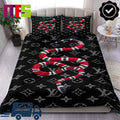 Louis Vuitton x Gucci Kingsnake Classic Black Luxury Bedding Set