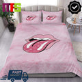 Louis Vuitton x Rolling Stones Logo With Pink Fur Pattern Luxury Bedding Set