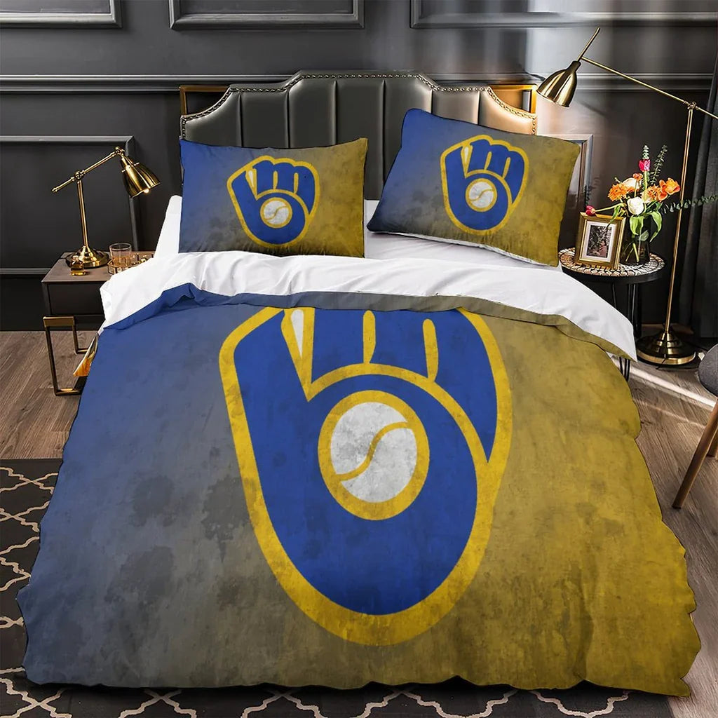 Milwaukee Brewers Duvet Cover Quilt Case Pillowcase Bedding Set Without Filler