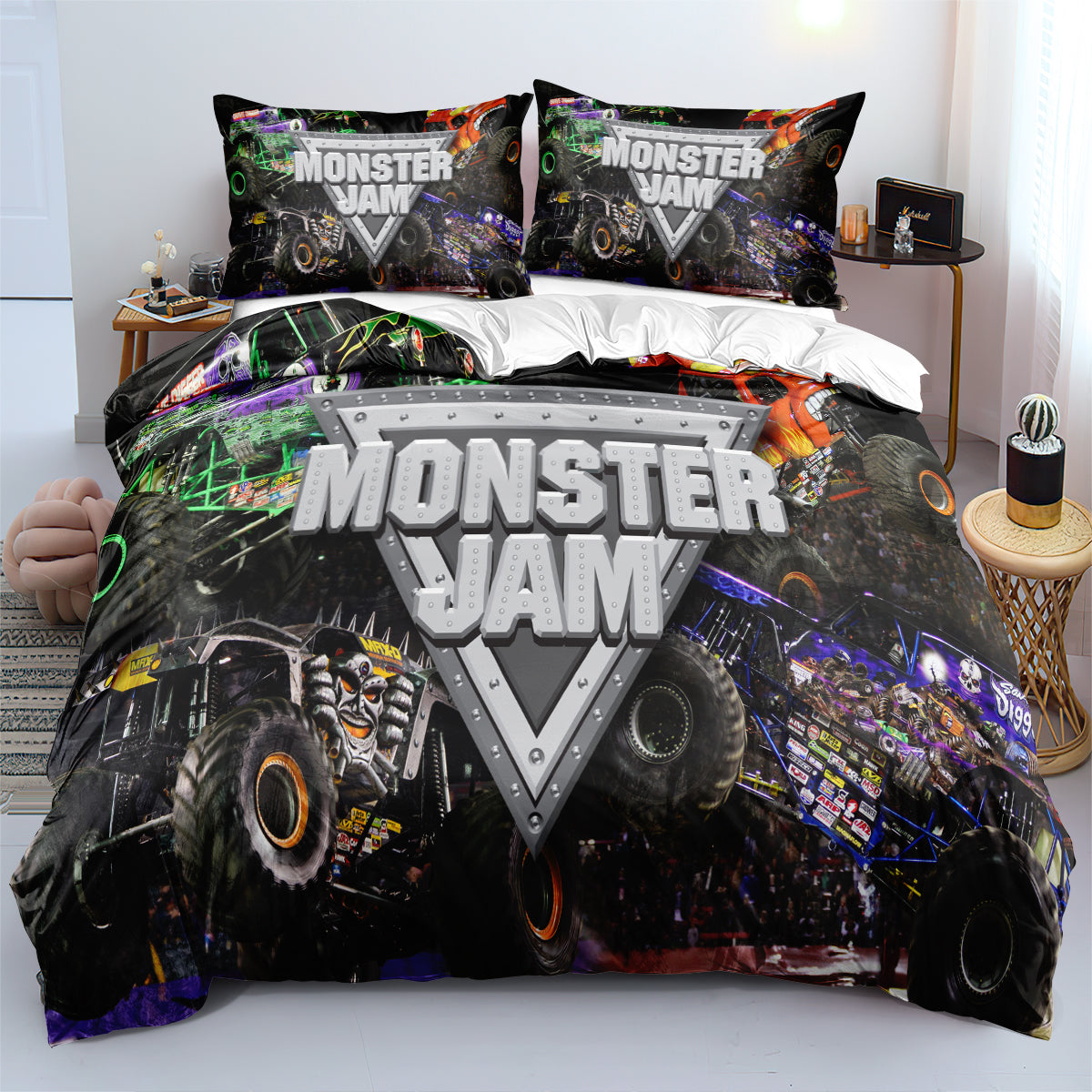 Monster Jam Truck Duvet Cover Quilt Case Pillowcase Bedding Set