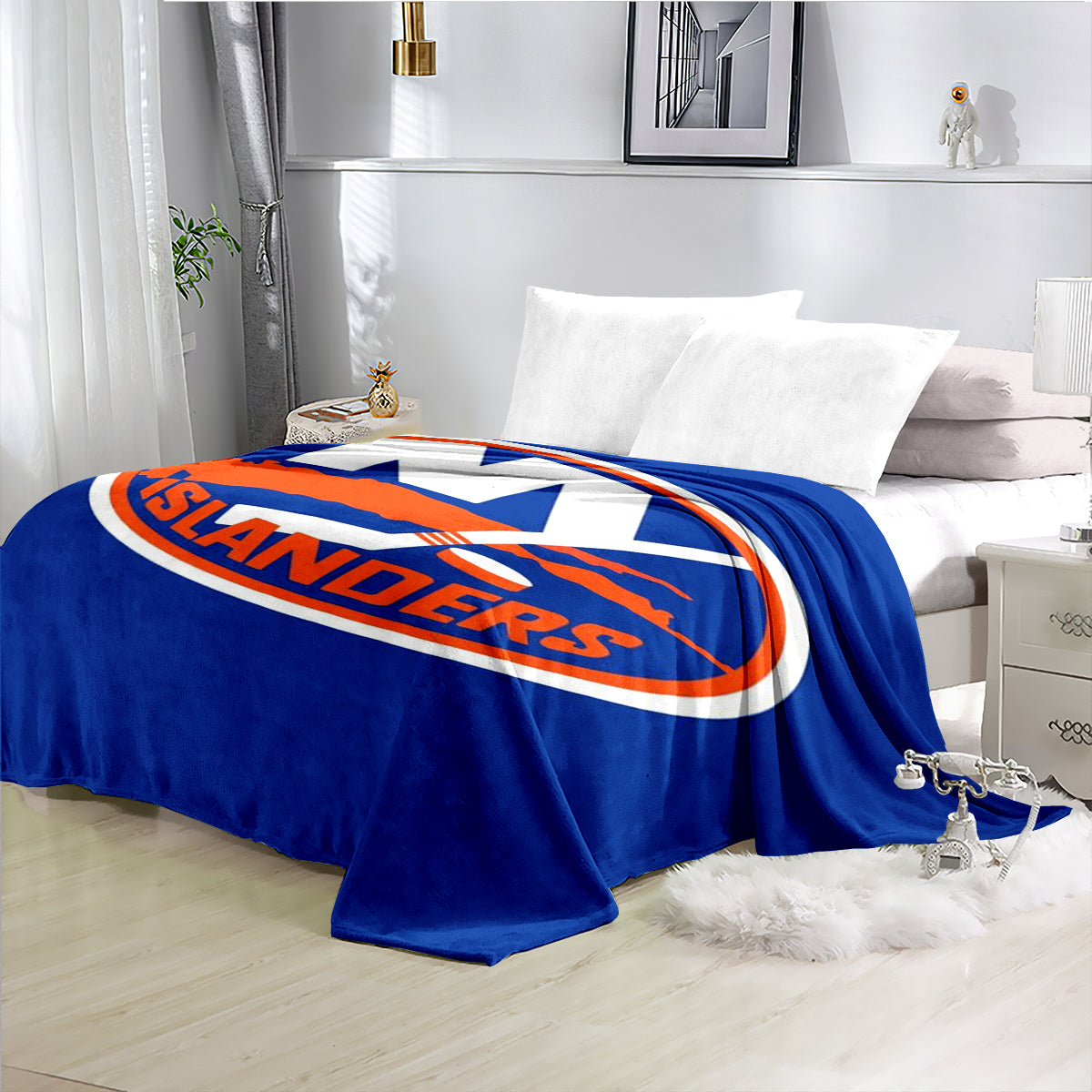 New YorkIslanders Hockey Team Flannel Fleece Throw Blanket