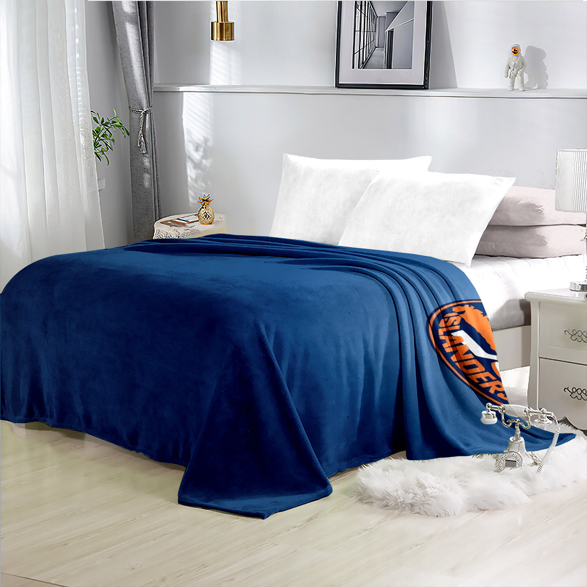 New YorkIslanders Hockey Team Flannel Fleece Throw Blanket