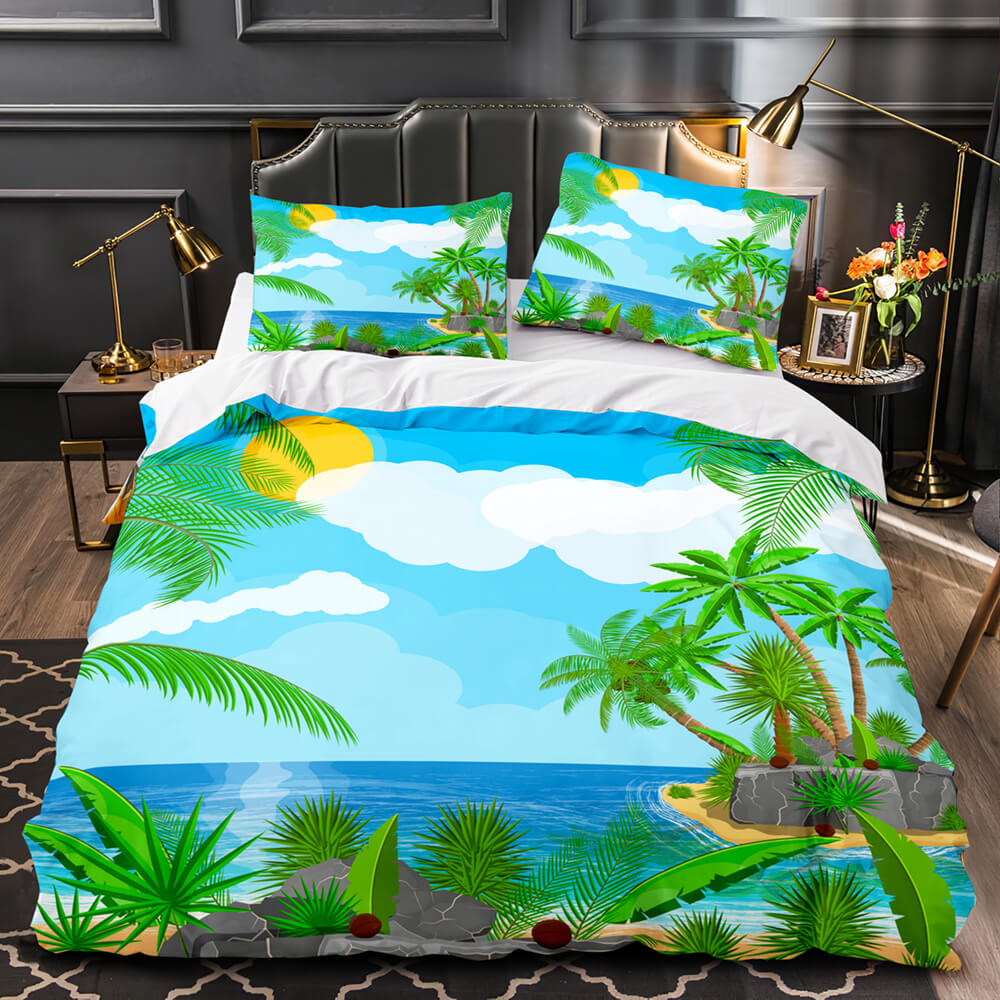 2026 NEW Ocean Beach Coconut tree Sea Bedding Sets Quilt Cover Without Filler