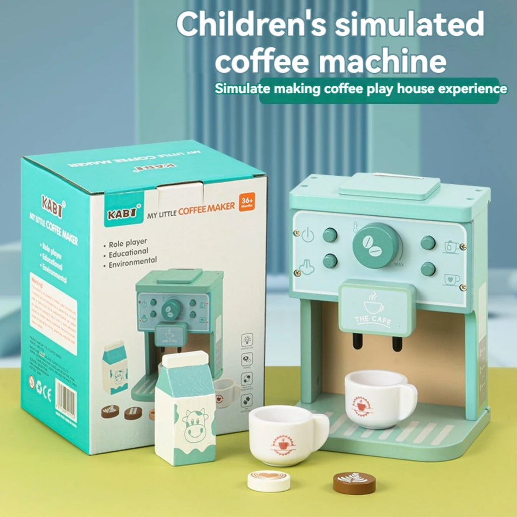 Kids Kitchen Toy Set Wooden Coffee Maker Set Simulation Cookie Pretend Play Educational Toys Gifts for Girls Boys