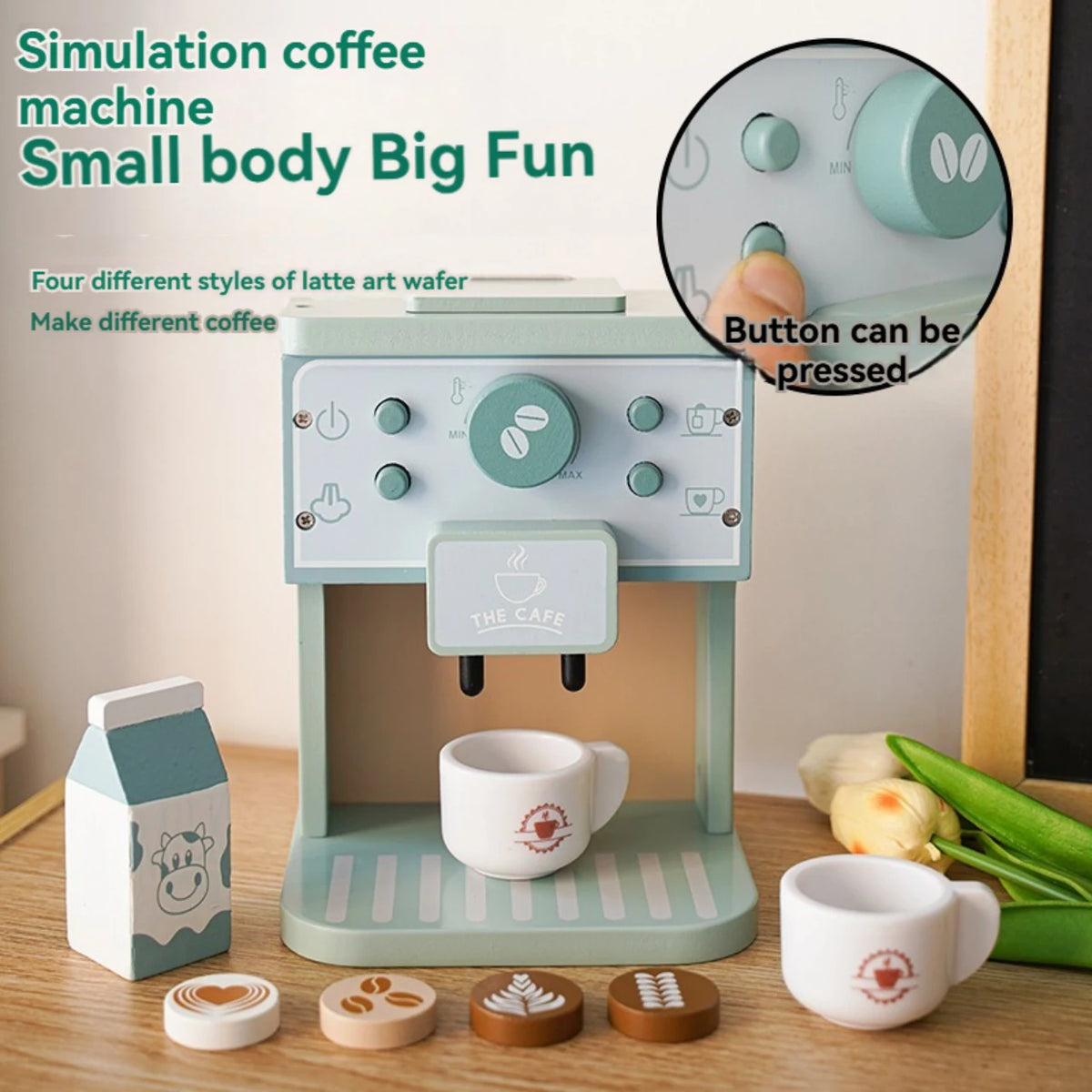 Kids Kitchen Toy Set Wooden Coffee Maker Set Simulation Cookie Pretend Play Educational Toys Gifts for Girls Boys