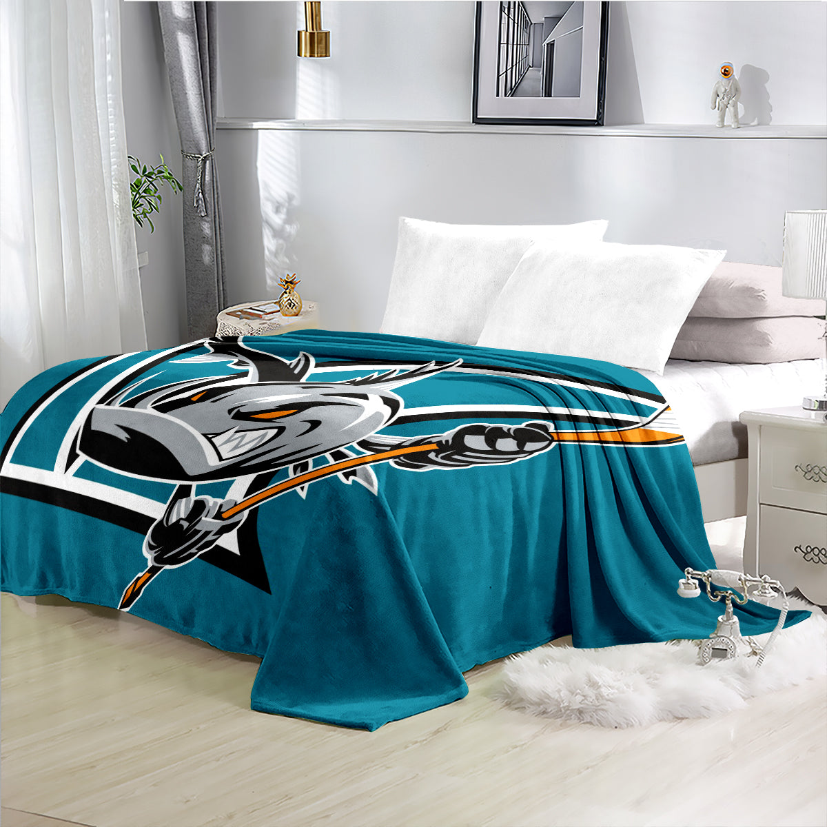 San Jose Sharks Hockey Team Flannel Fleece Throw Blanket