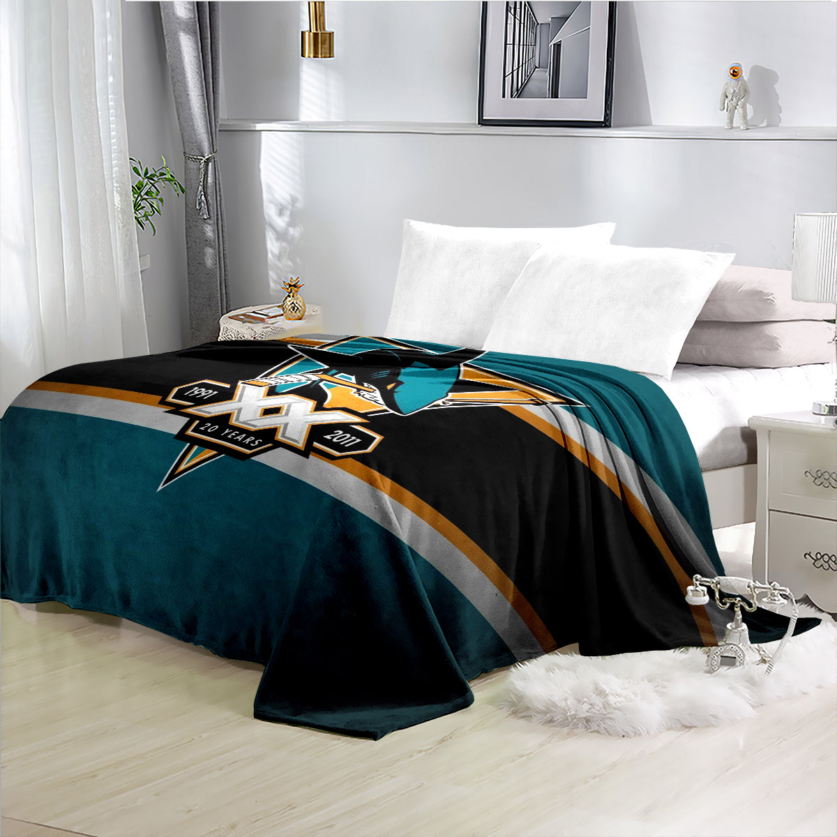 San Jose Sharks Hockey Team Flannel Fleece Throw Blanket