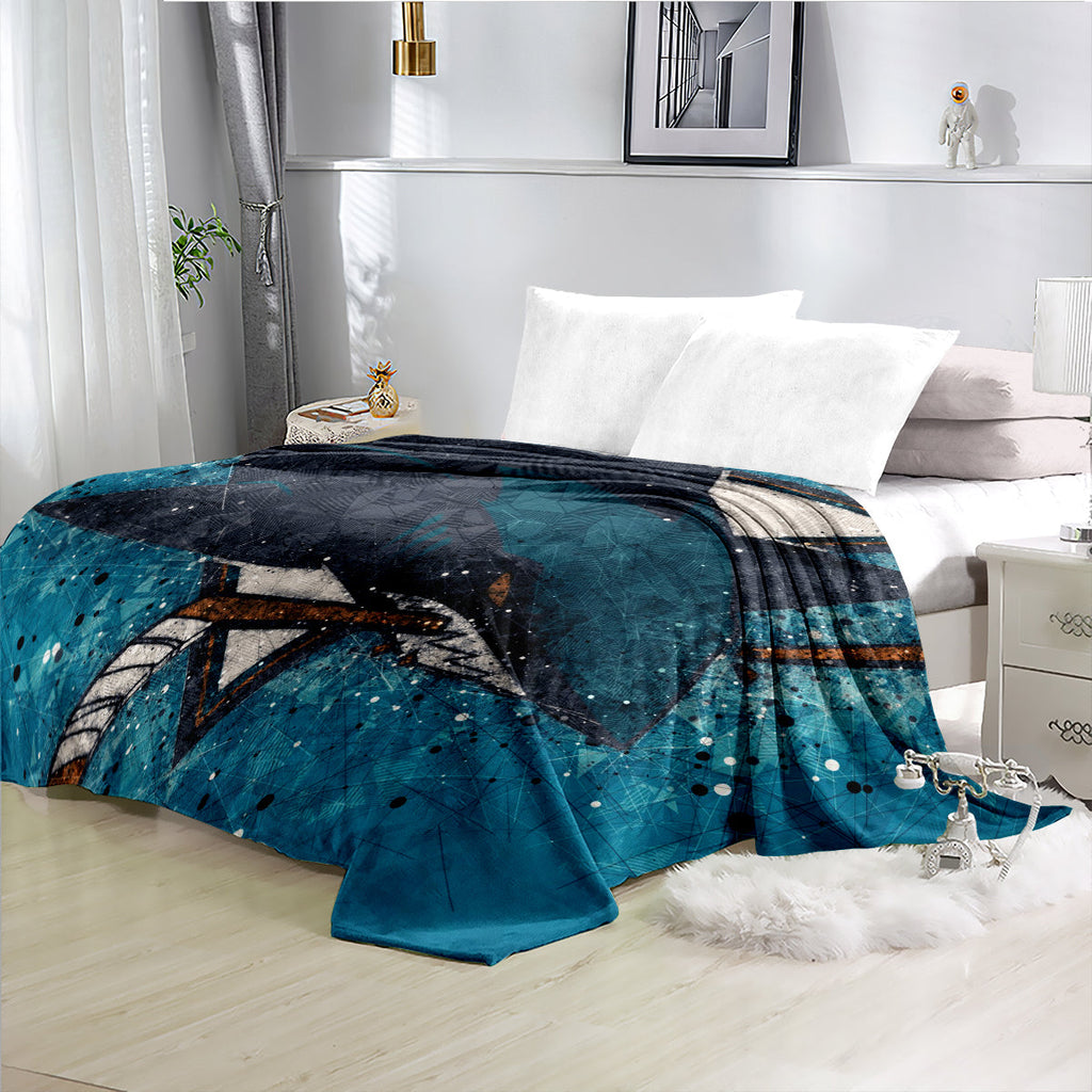 San Jose Sharks Hockey Team Flannel Fleece Throw Blanket