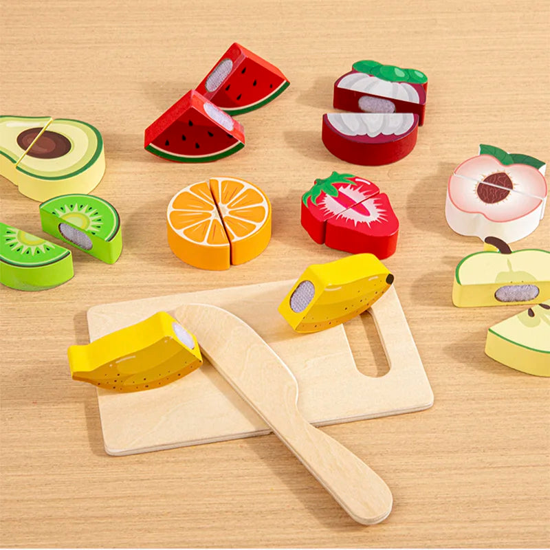 Simulation Kitchen Pretend Toy Wooden Classic Game Educational Toy For Children Kids Gift Cutting Fruit Vegetable Food Set