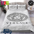 Versace Big Medusa Logo Black And White Marbel Pattern Home Decor Bedding Set
