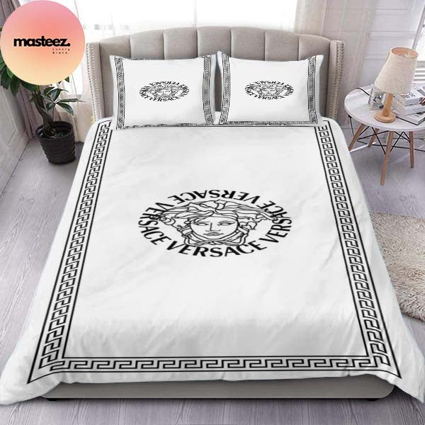 Versace Black And White Logo Retro Queen Bedding Set